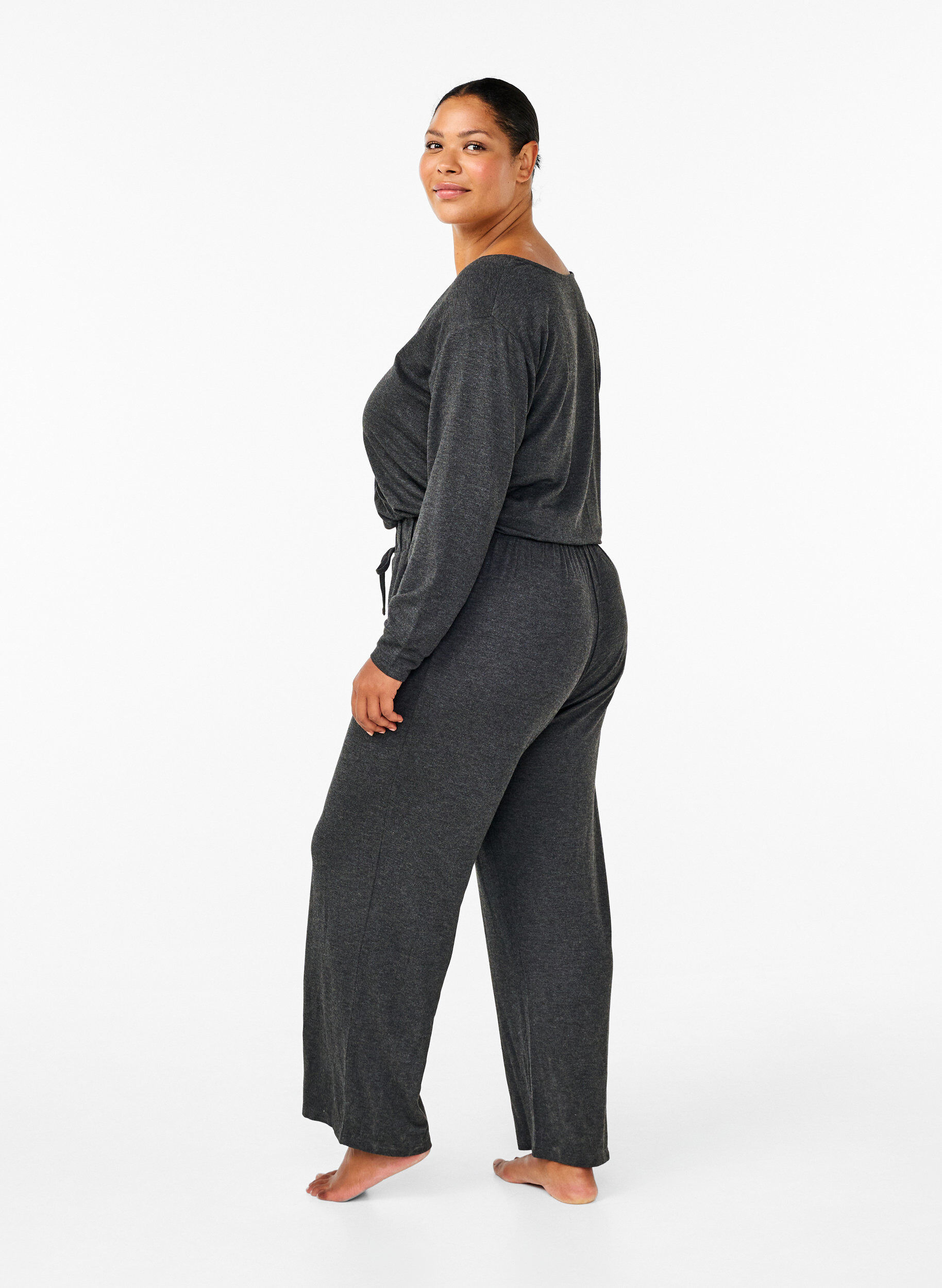 Zizzifashion Jumpsuit with wrap and ties, Dark Grey Melange, Model image number 1