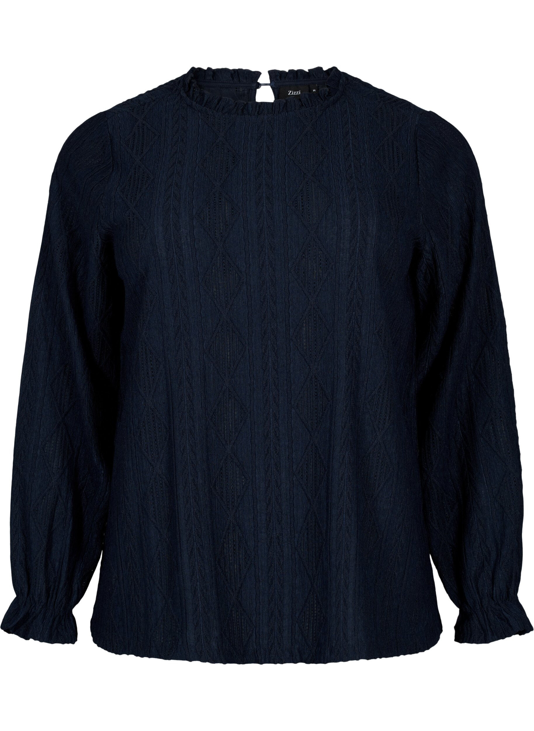 Zizzifashion Blouse with ruffle details and tone-on-tone pattern, Night Sky, Packshot image number 0