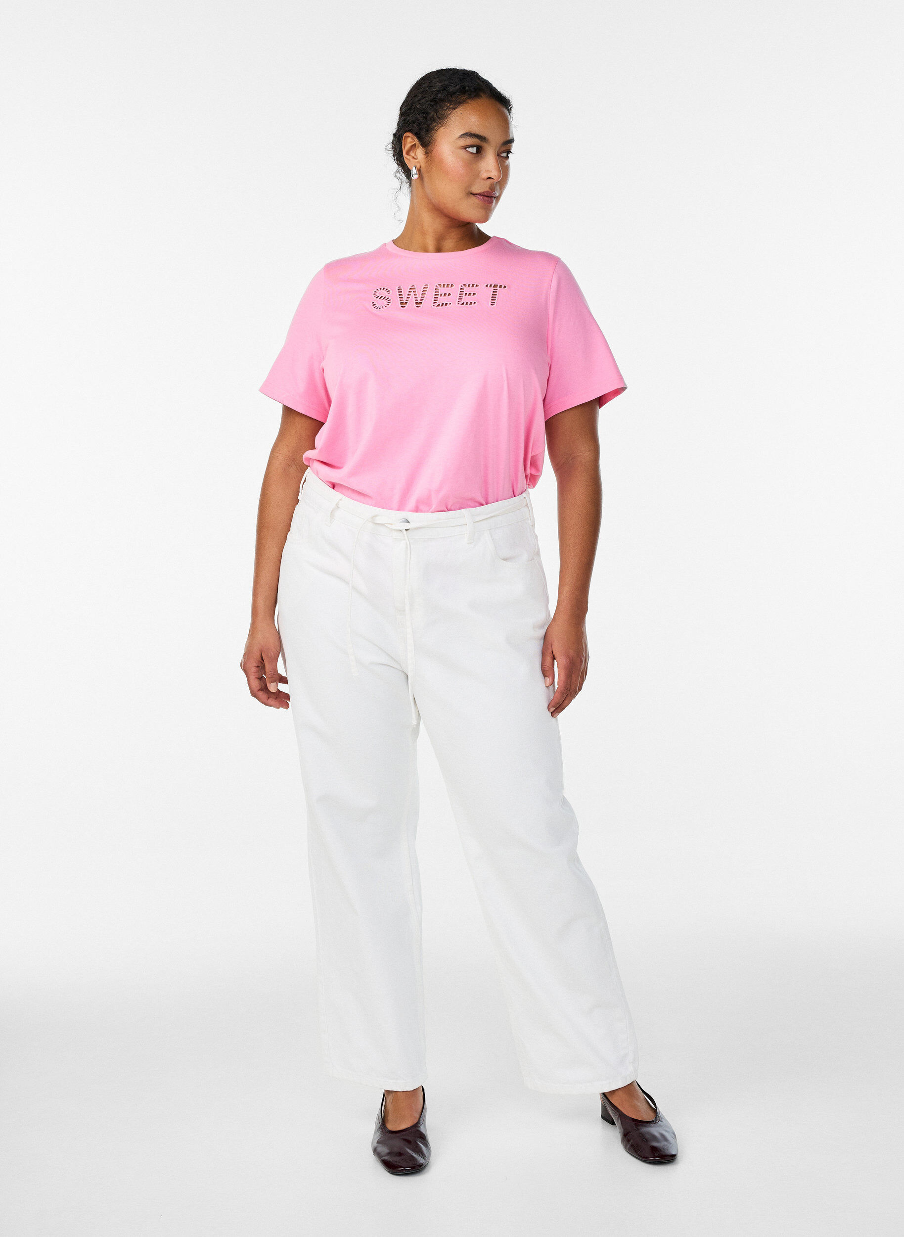 Zizzifashion Cotton T-shirt with embroidered text, White, Model image number 1