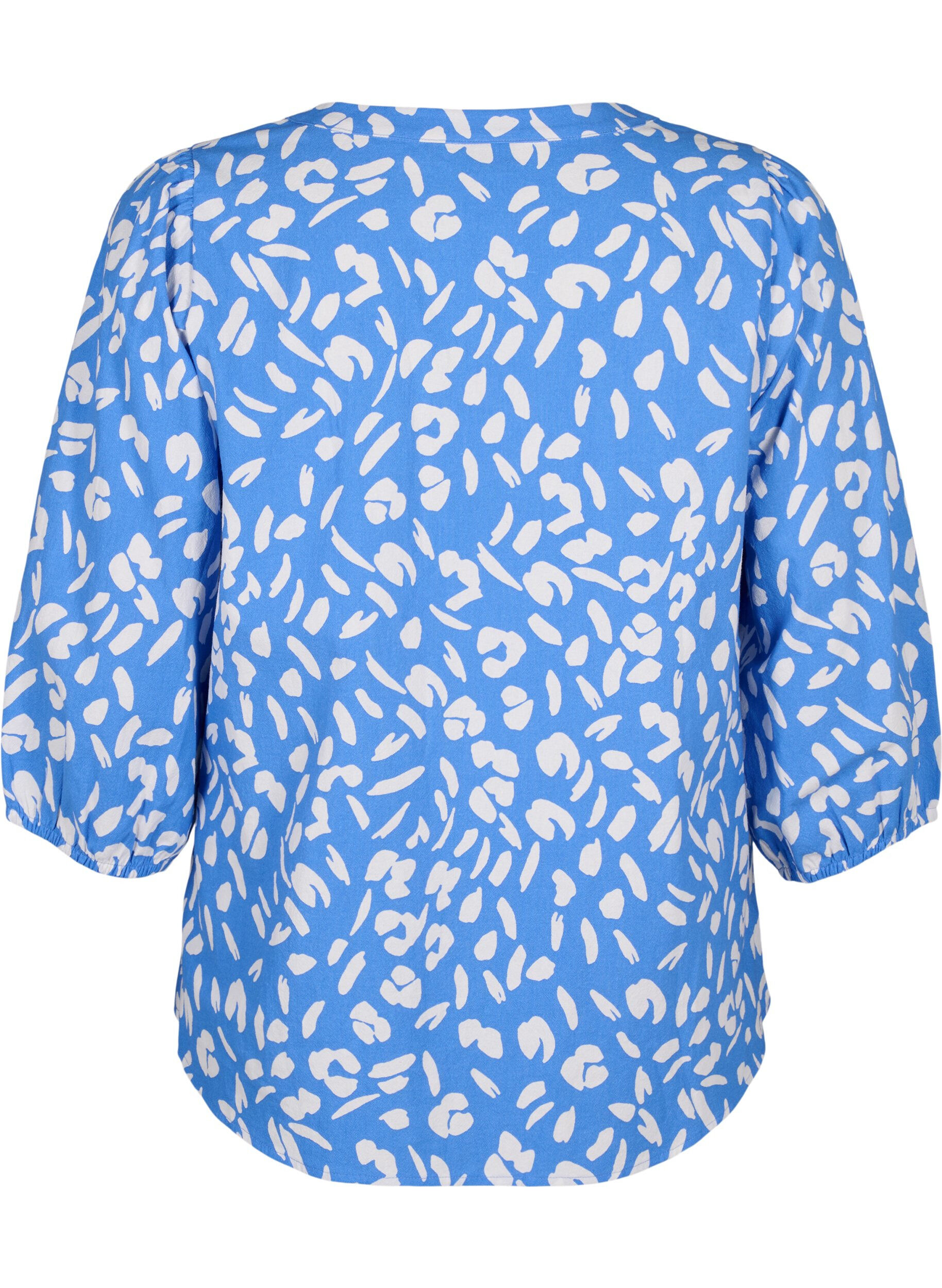 Zizzifashion 3/4 sleeve cotton Blouse with print, Marina White AOP, Packshot image number 1