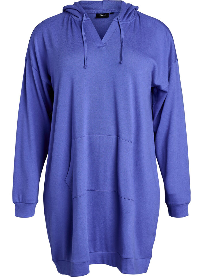 Short hoodie dress with a kangaroo pocket, Blue, Packshot image number 0