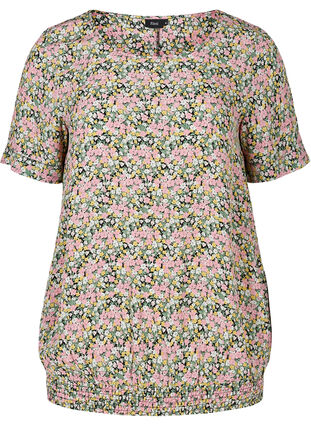 Floral blouse with smocking, Pink Flowers AOP, Packshot image number 0
