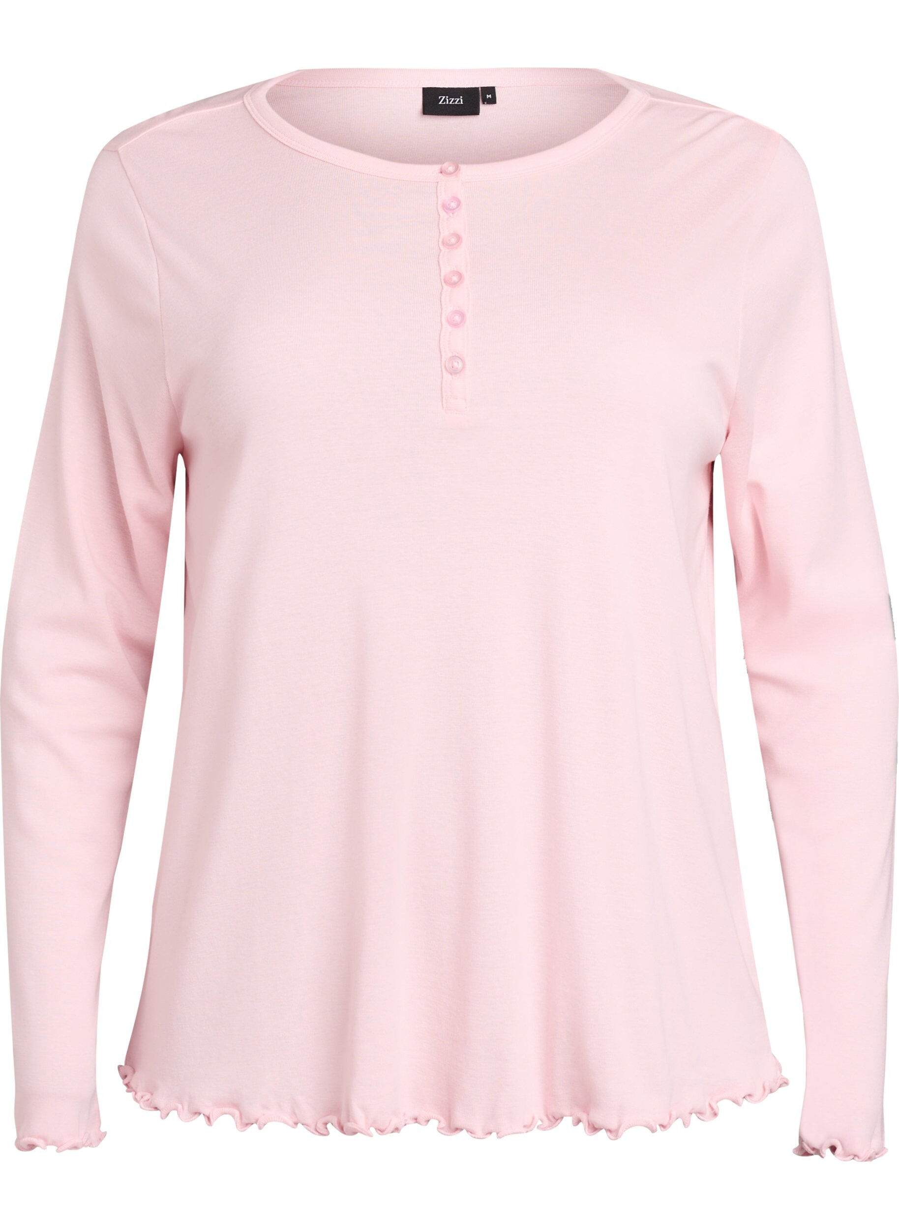 Jersey blouse with buttons and wavy edges