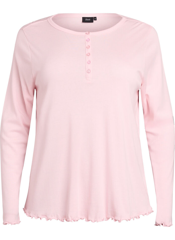 Jersey blouse with buttons and wavy edges, Pink, Packshot image number 0
