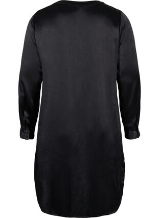 Long shiny shirt with slit, Black, Packshot image number 1