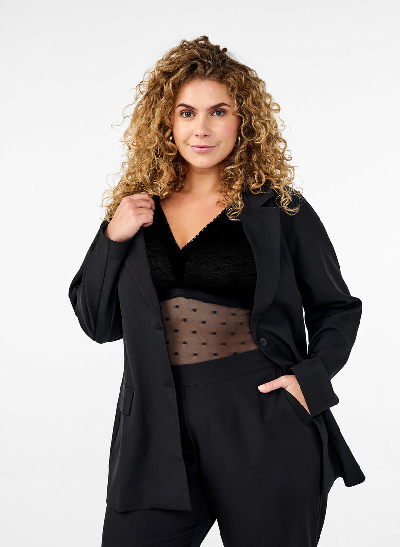 Bodystocking with dotted mesh and removable pads, Black, Model image number 0