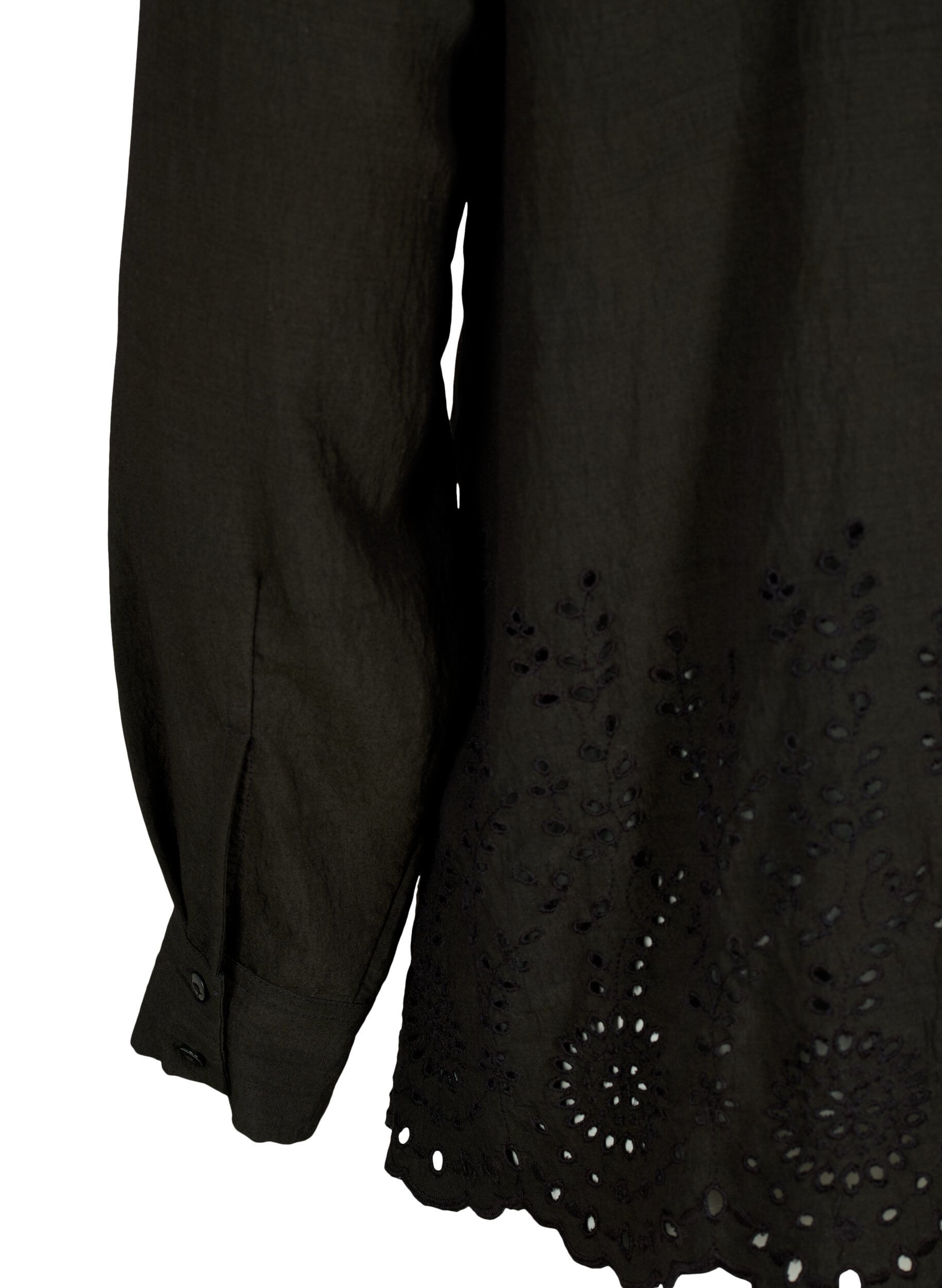 Zizzifashion Viscose shirt with broderie anglaise, Black, Packshot image number 3