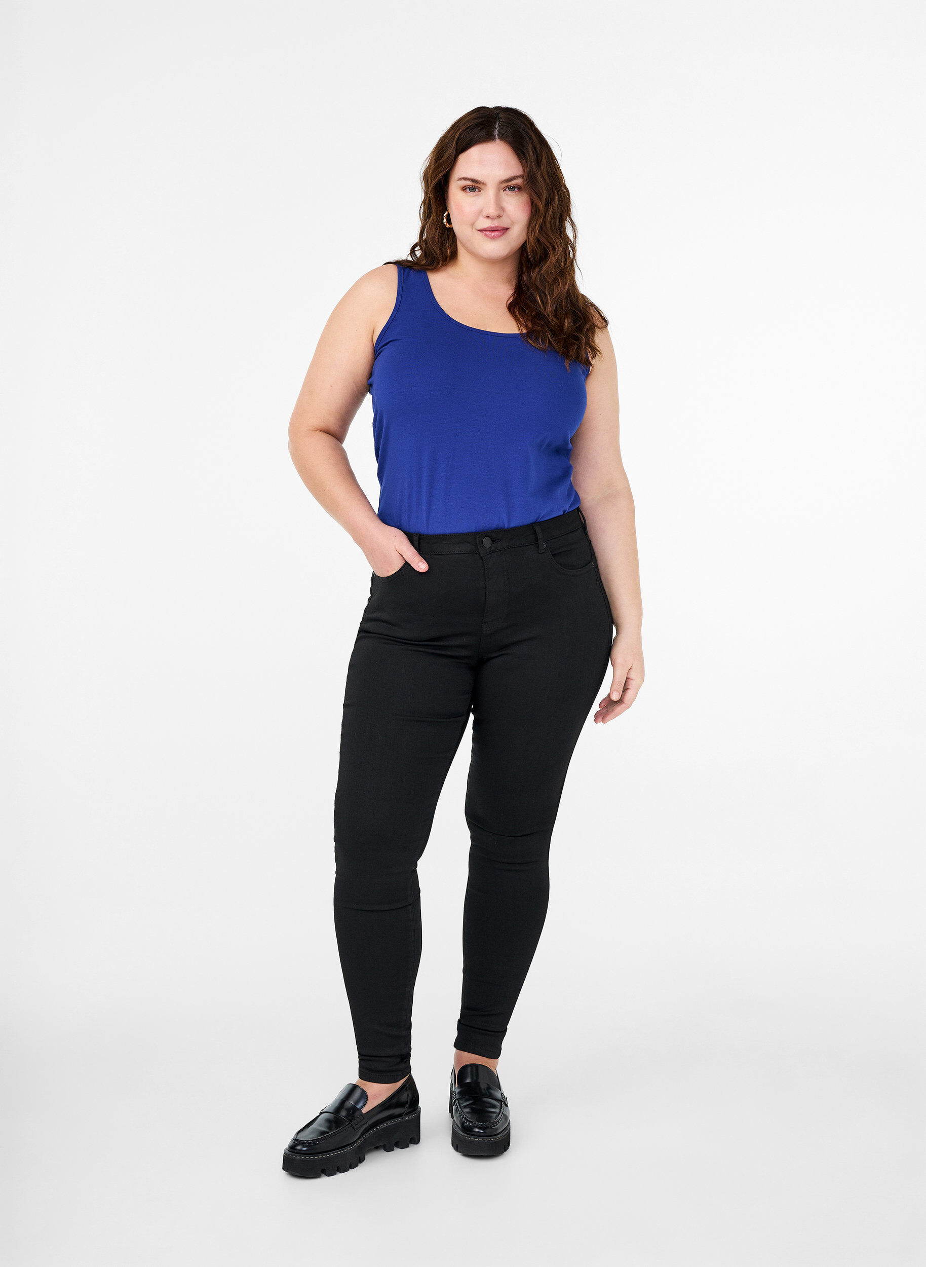 Zizzifashion Solid color basic top in cotton, Blue, Model image number 1