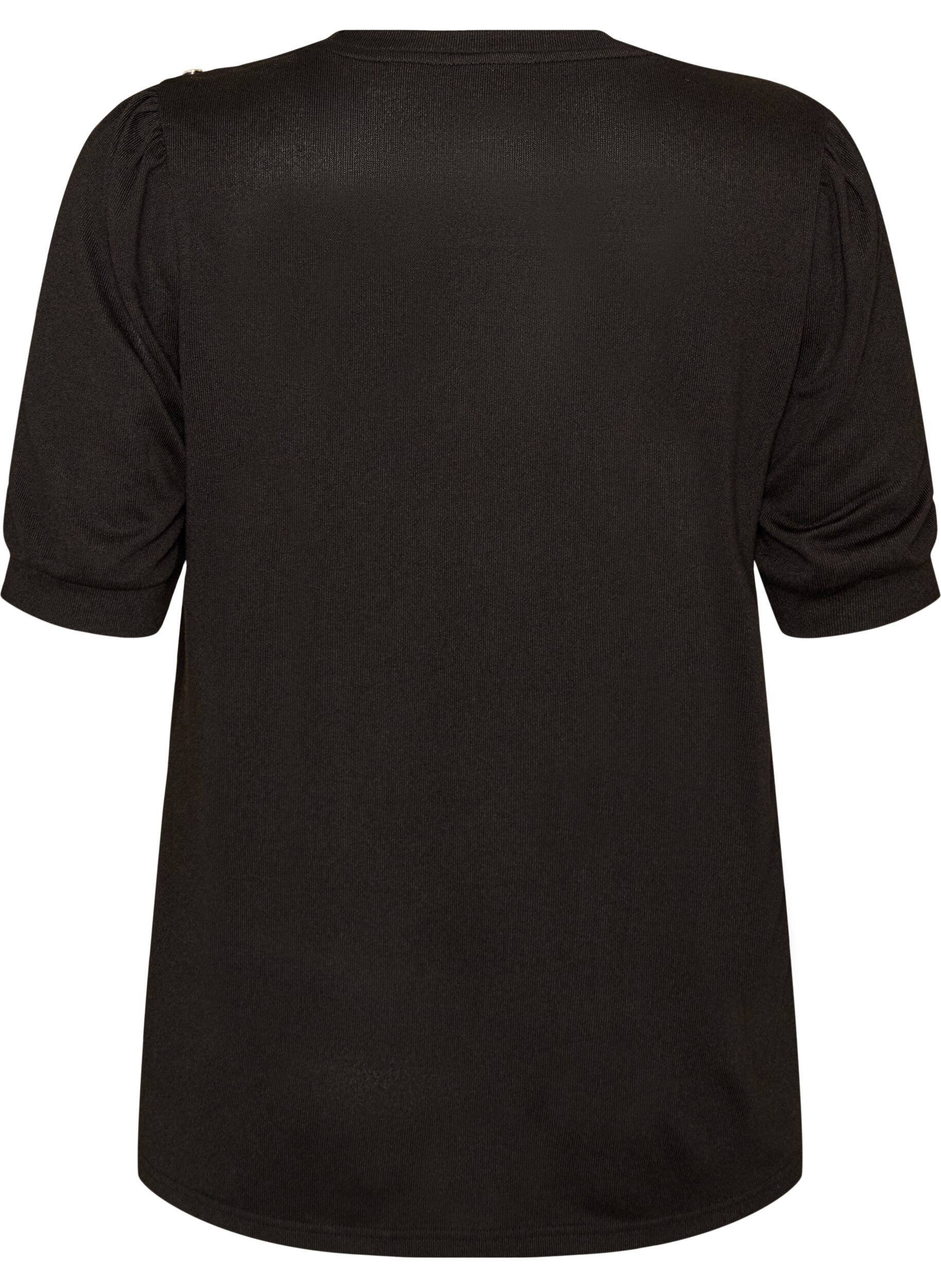 ZizzifashionBlouse with button detail and short puff sleeves, Black, Packshot image number 1