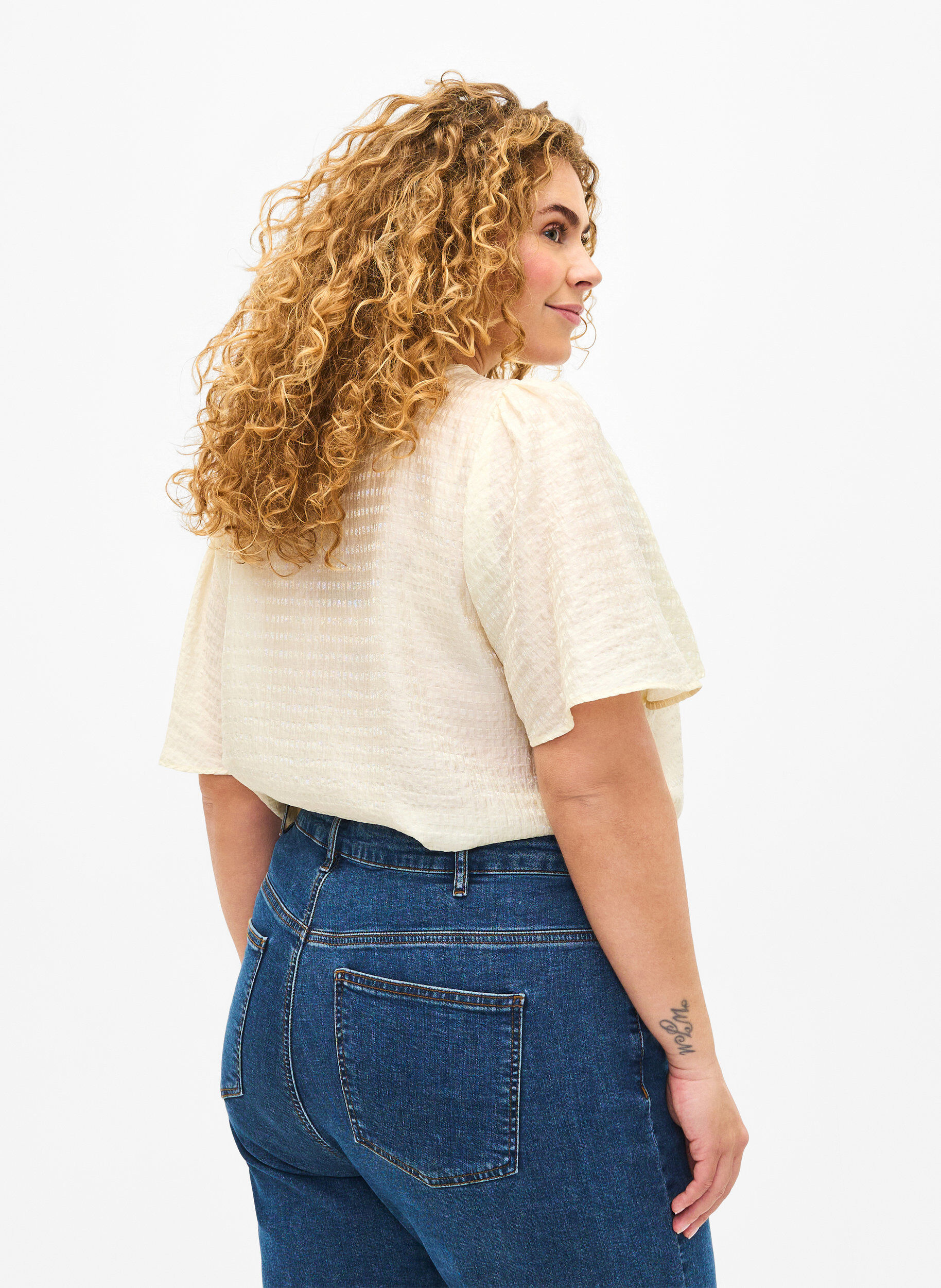 Zizzifashion Lyocell shirt blouse with texture, Antique White, Model image number 1