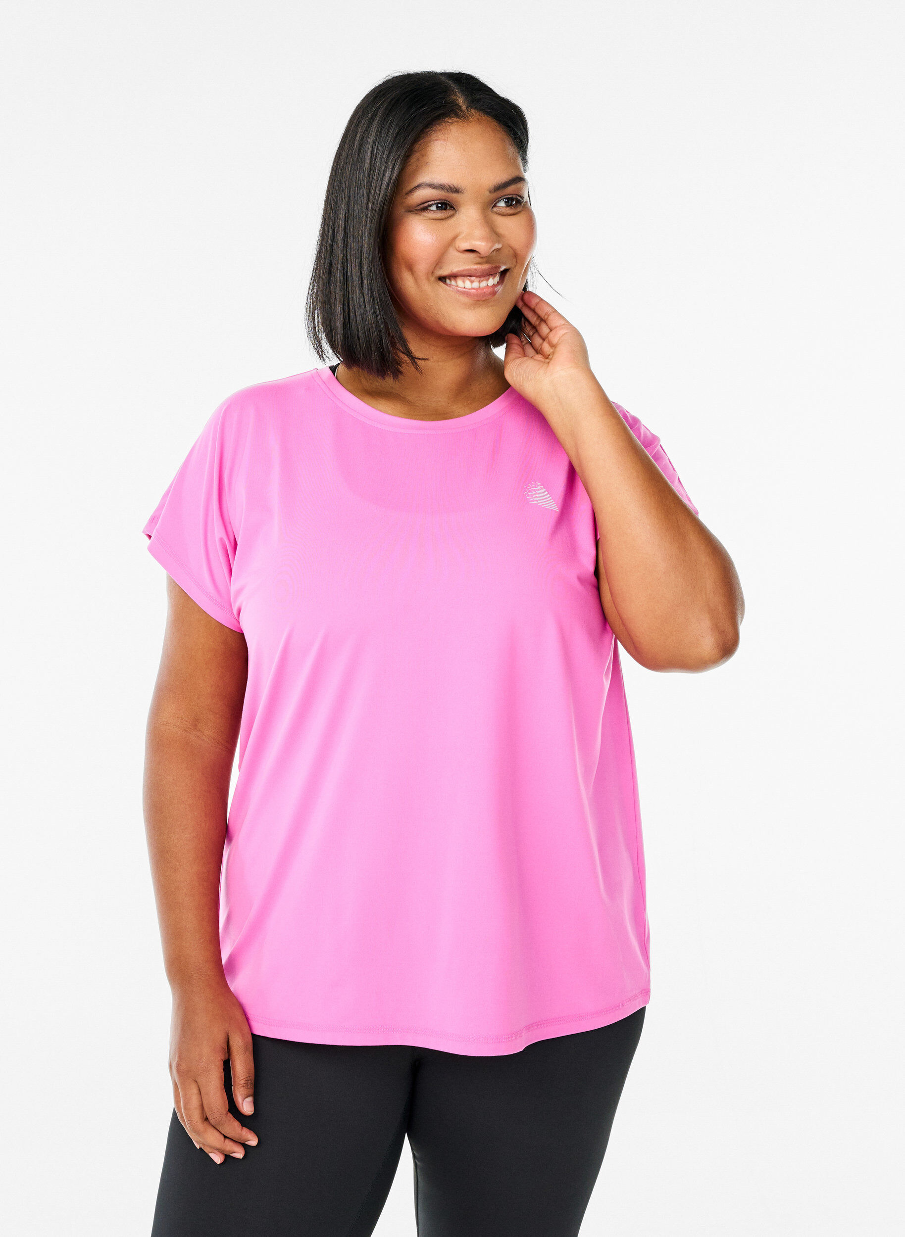Solid-coloured workout T-shirt, Pink, Model