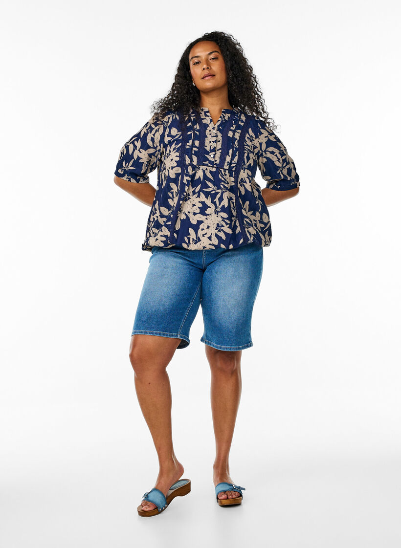 Blouse with print and 1/2 sleeves, Blue, Model image number 1