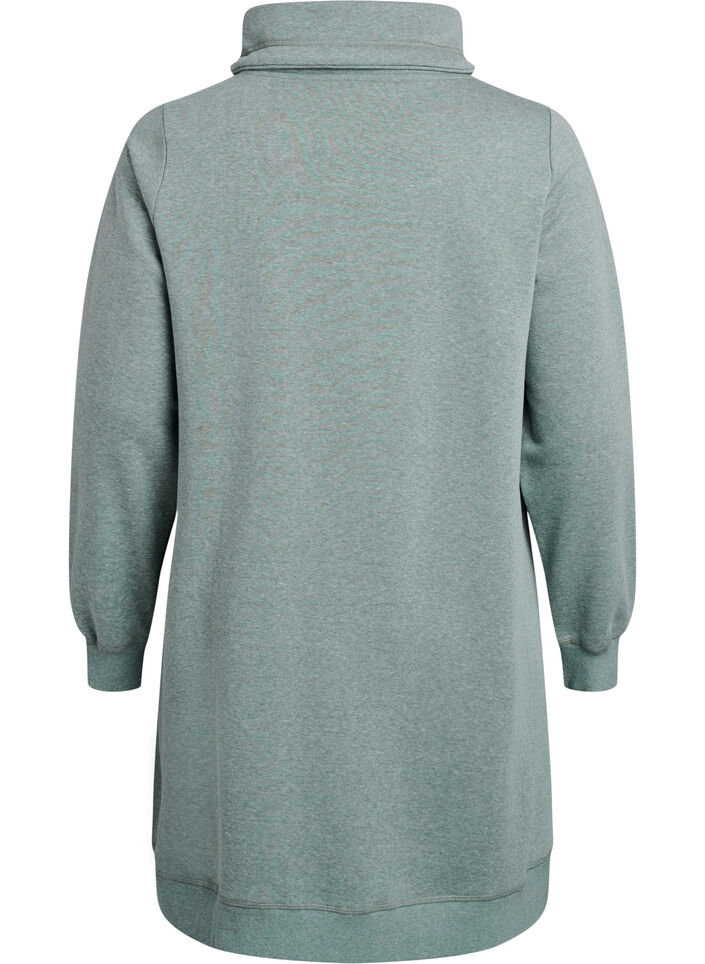Short sweatshirt dress with high collar and pockets, Green, Packshot image number 1