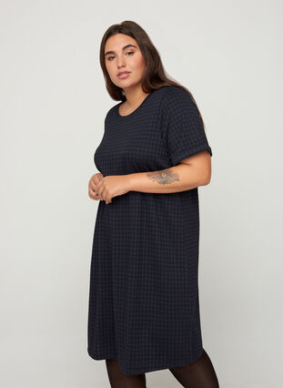 Checkered dress with short sleeves, Navy, Model image number 0