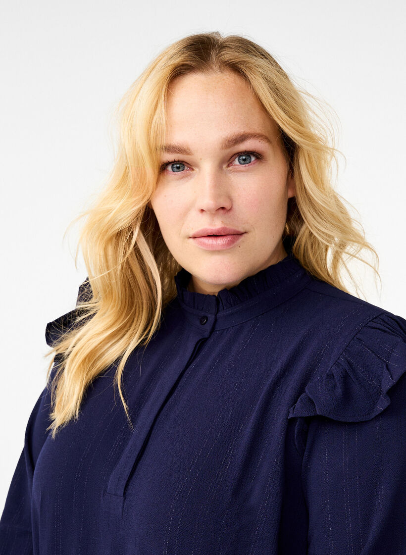 Short dress with ruffles and glitter, Blue, Model image number 3