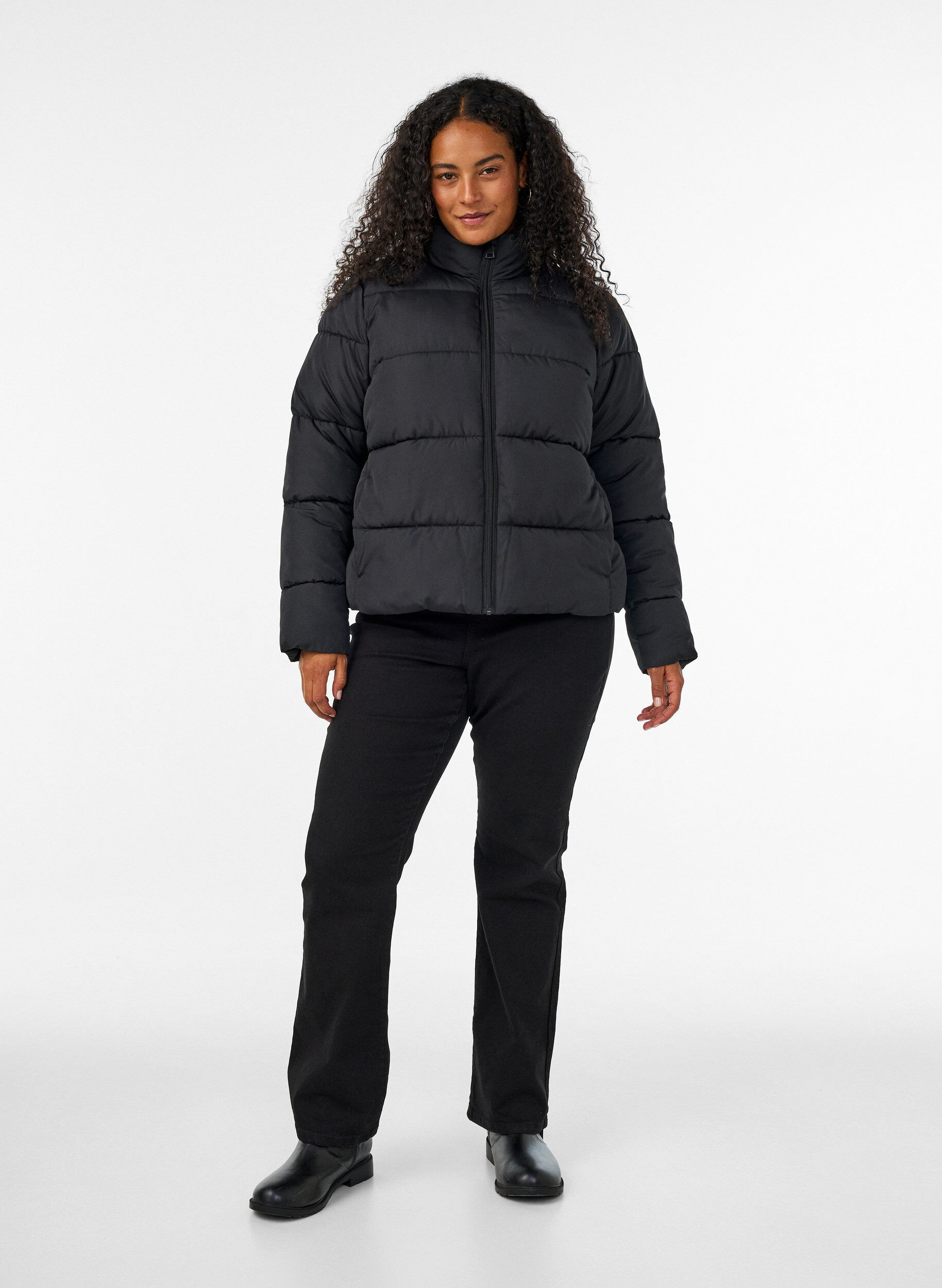 ZizzifashionShort puffer jacket with a high collar, Black, Model image number 1