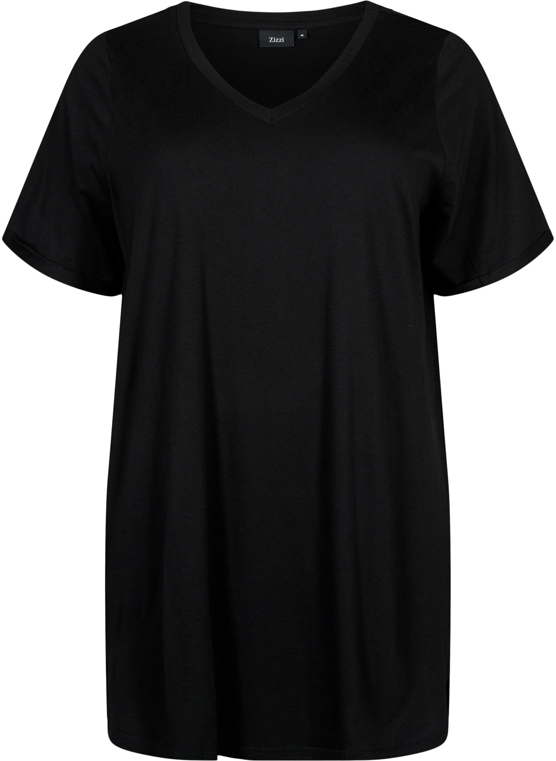 Zizzifashion Single colour oversized t-shirt with v-neck, Black, Packshot image number 0