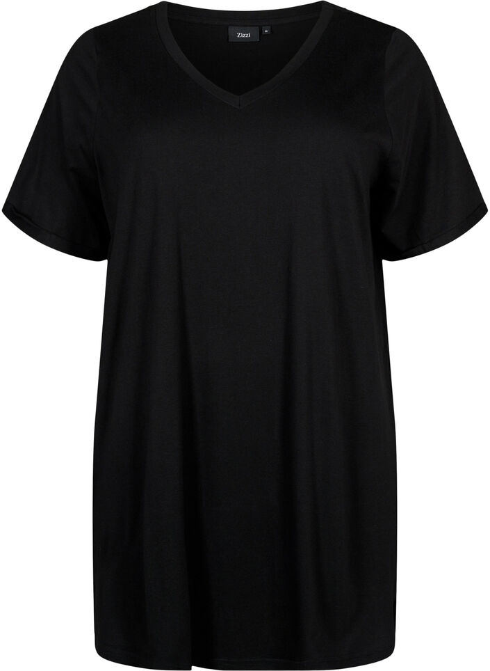 Single colour oversized t-shirt with v-neck, Black, Packshot image number 0