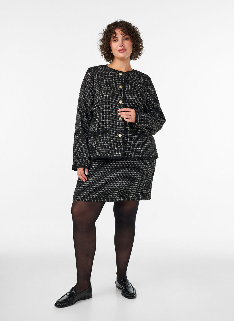 Short boucl&eacute; skirt, Black, Model image number 1