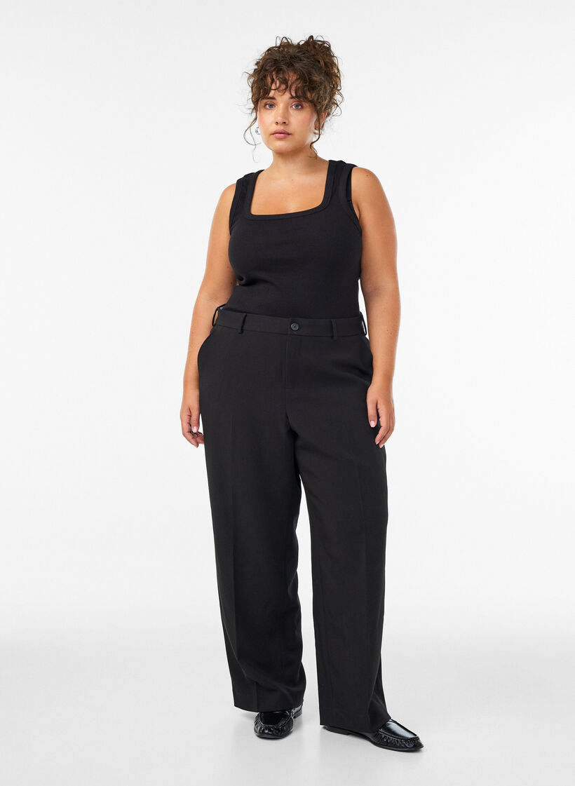 Tailored trousers with wide legs and high waist, Black, Model image number 0