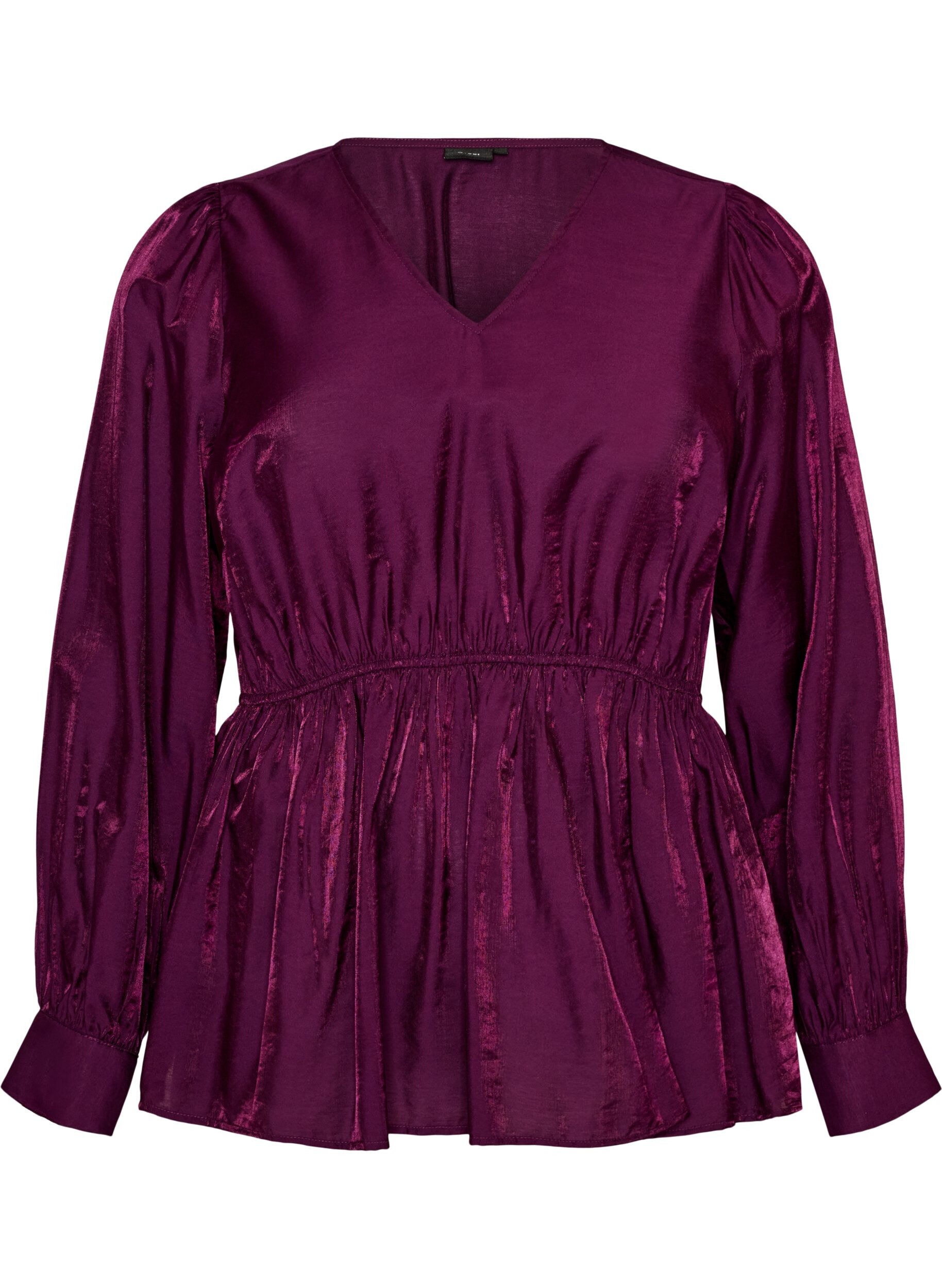 Shiny viscose blouse with peplum effect