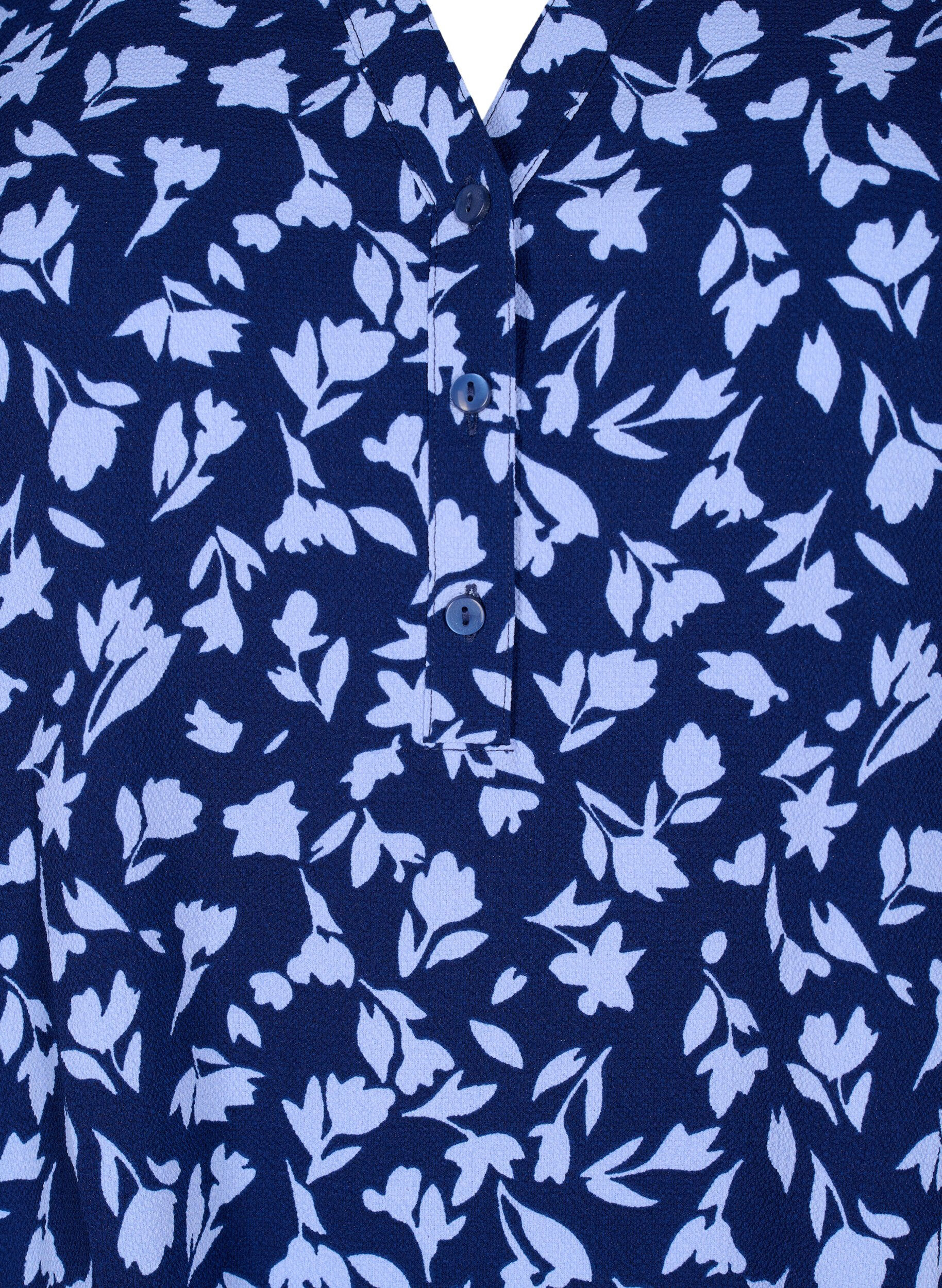 Zizzifashion Floral blouse with 3/4 sleeves, M. Blue Flower AOP, Packshot image number 2