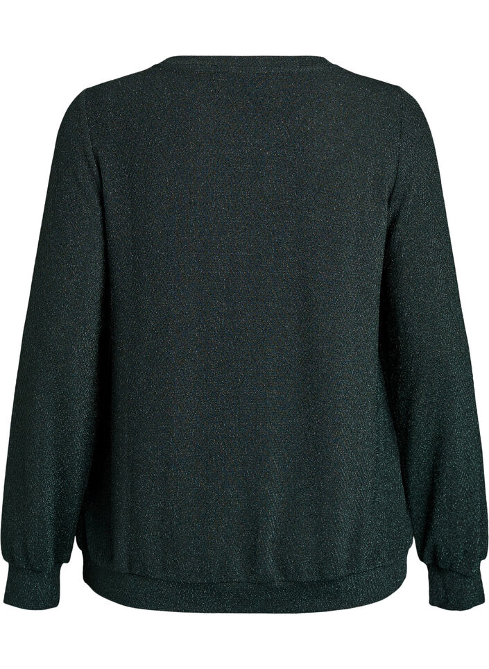 Blouse with herringbone pattern and glitter thread, Green, Packshot image number 1