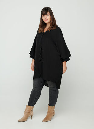 Plain tunic with buttons, Black, Model image number 2