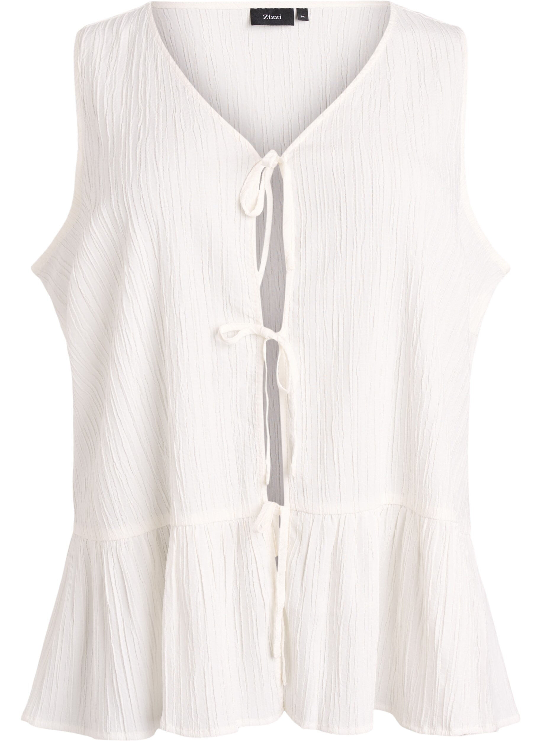 Zizzifashion Sleeveless blouse with texture and a tie fastening, Vanilla, Packshot image number 0