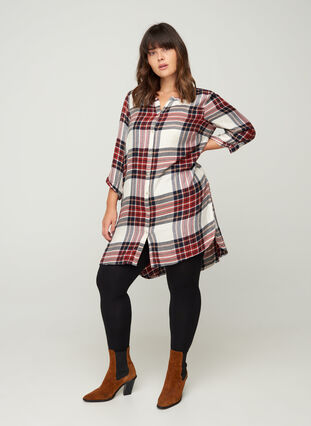Checked viscose shirt dress with 3/4 length sleeves, Check, Model image number 3