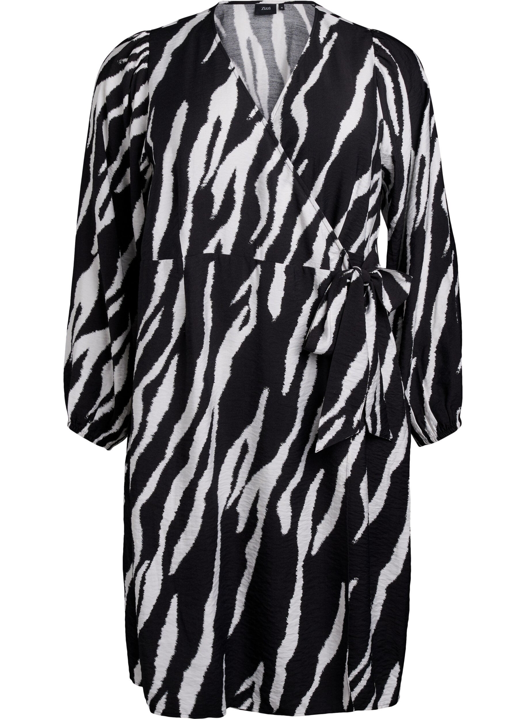 Zizzifashion Short zebra print wrap dress, Black, Packshot image number 0