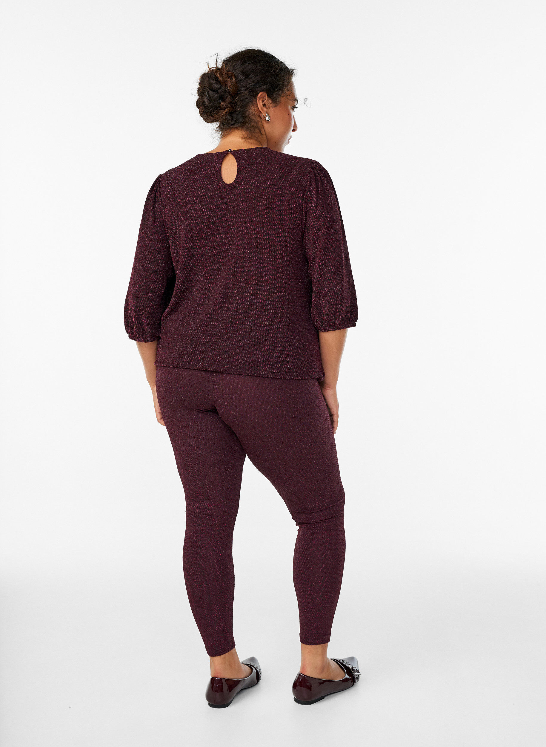 Zizzifashion Glitter pattern leggings, Dark Bordeaux, Model image number 2