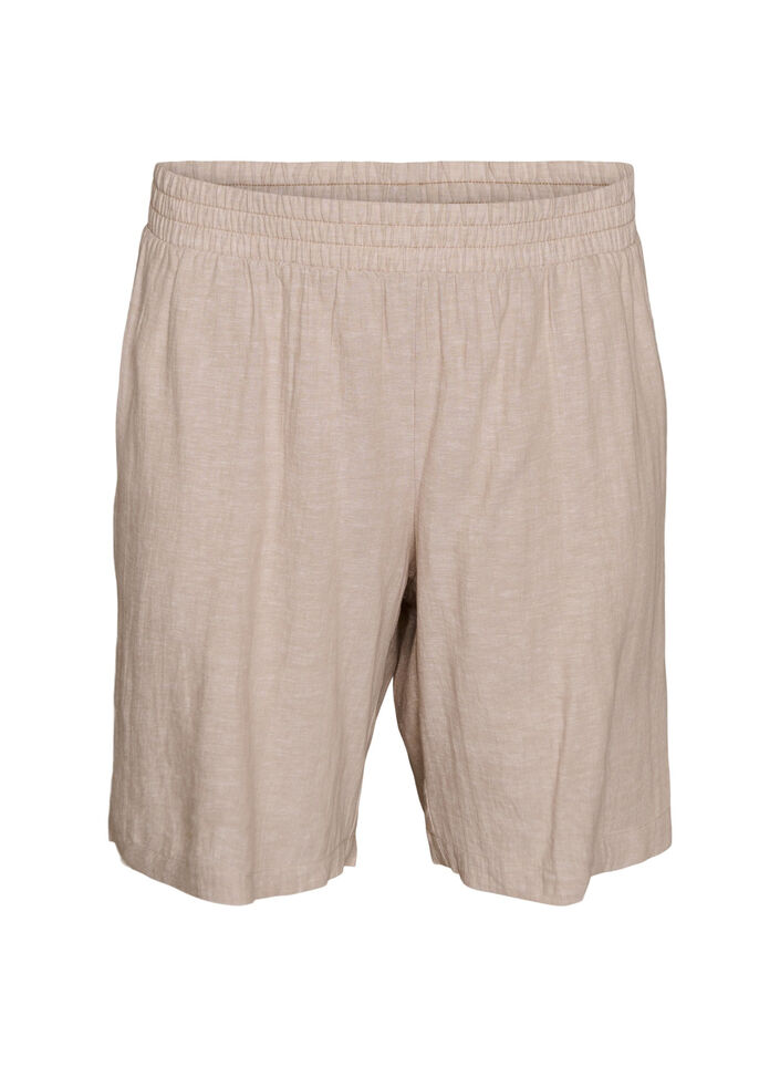 High-waisted linen and viscose shorts, Beige, Packshot image number 0