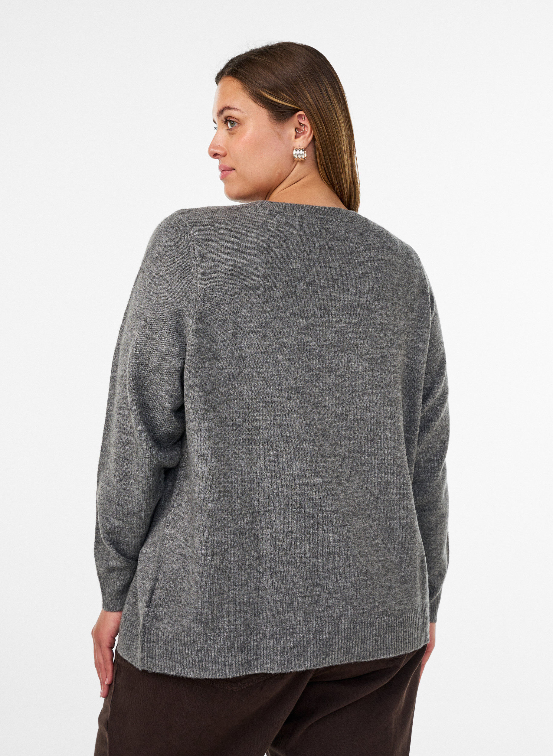 ZizzifashionKnitted blouse with glitter bow, Grey, Model image number 2