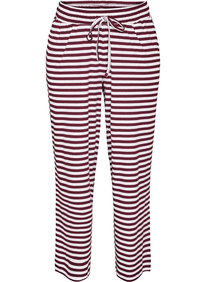 Striped pyjama bottoms with a high waist and wide legs, Red, Packshot image number 0