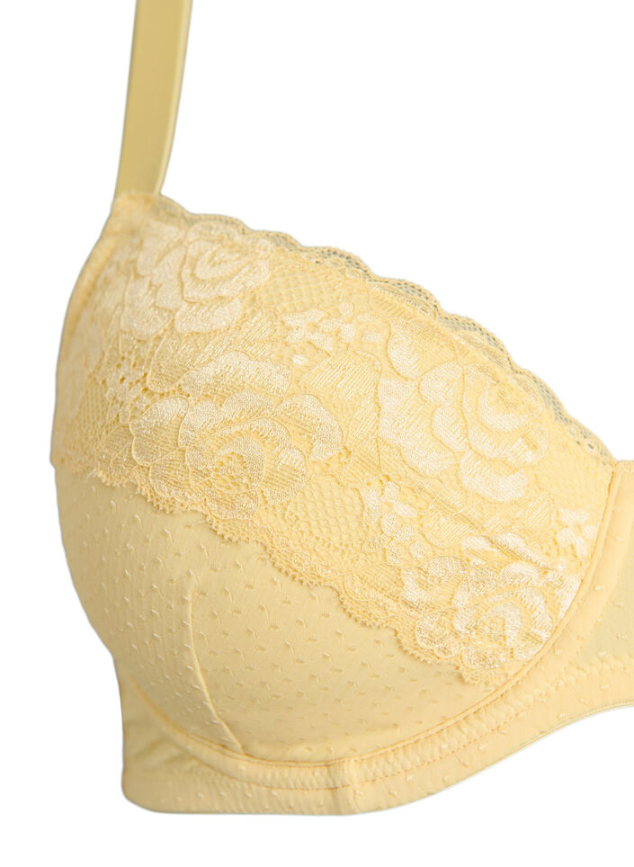 Padded bra with lace and dobby texture, Yellow, Packshot image number 2