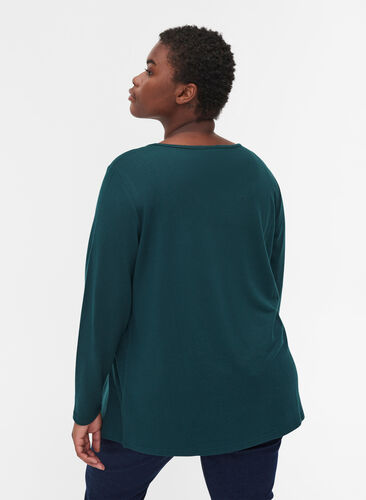 Long-sleeved blouse with decorative rhinestones, Ponderosa Pine, Model image number 1