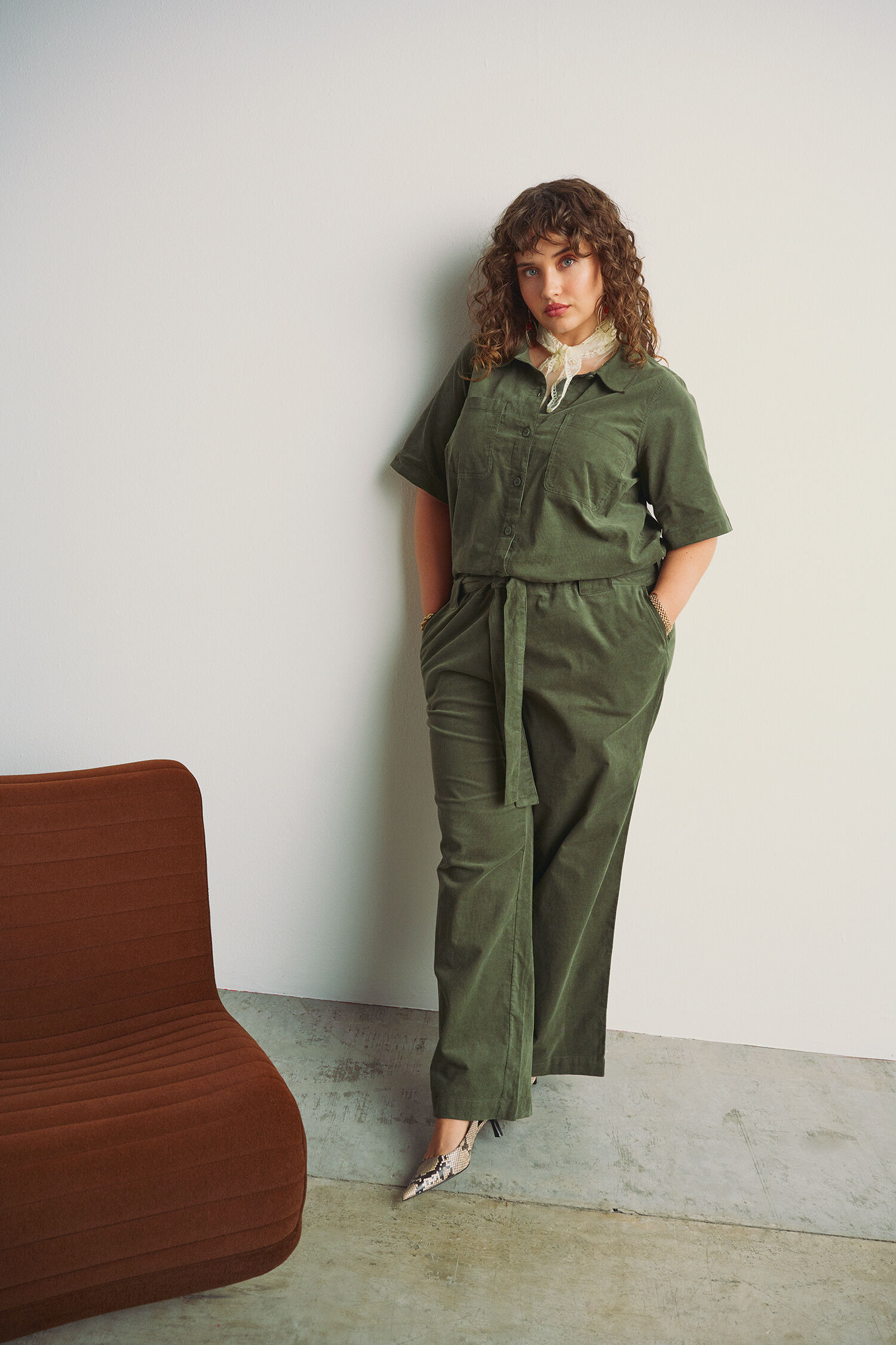 Cotton velvet jumpsuit, , Model
