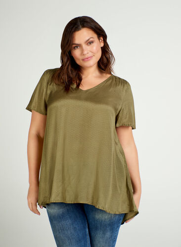Short-sleeved viscose blouse, Ivy green, Model image number 0