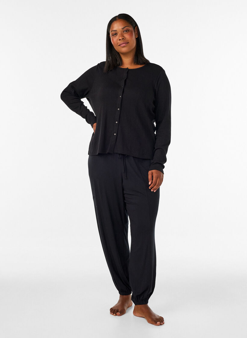 Cardigan in organic cotton with eyelet embroidery, Black, Model image number 1