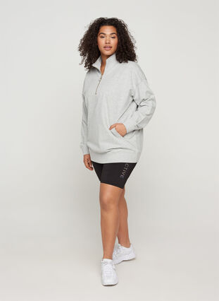 Mottled sweatshirt with zip, Light Grey Melange, Model image number 2