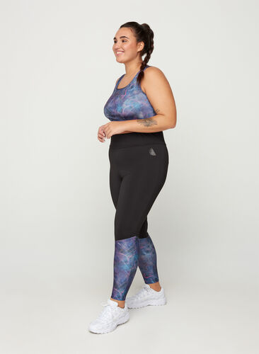 Cropped sports leggings with print, Black Comb, Model image number 1