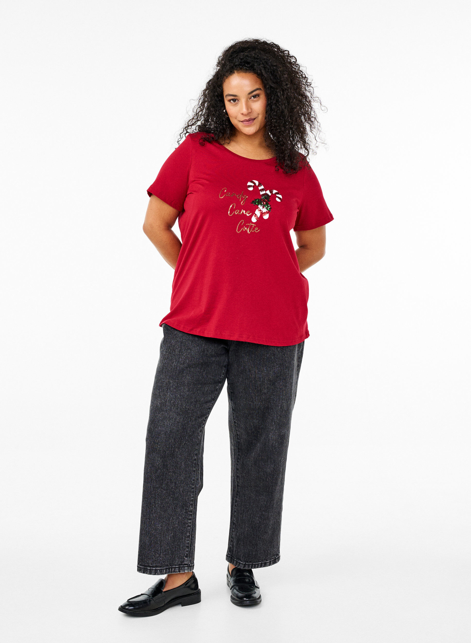 Zizzifashion Christmas t-shirts in 100% cotton, Tango R.w.Candy Cane, Model image number 2