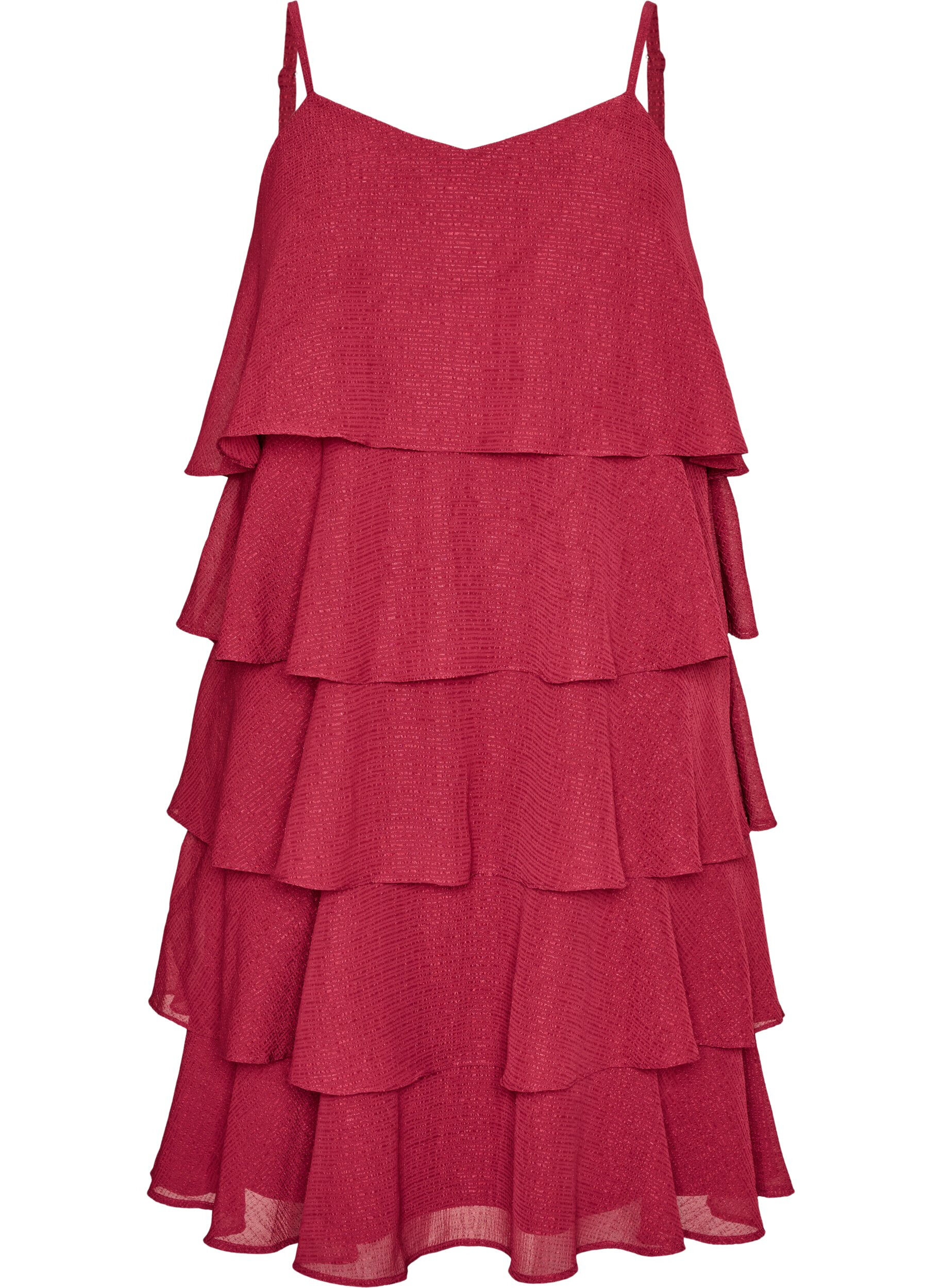 Zizzifashion Layered dress with ruffles and spaghetti straps, Red, Packshot image number 0