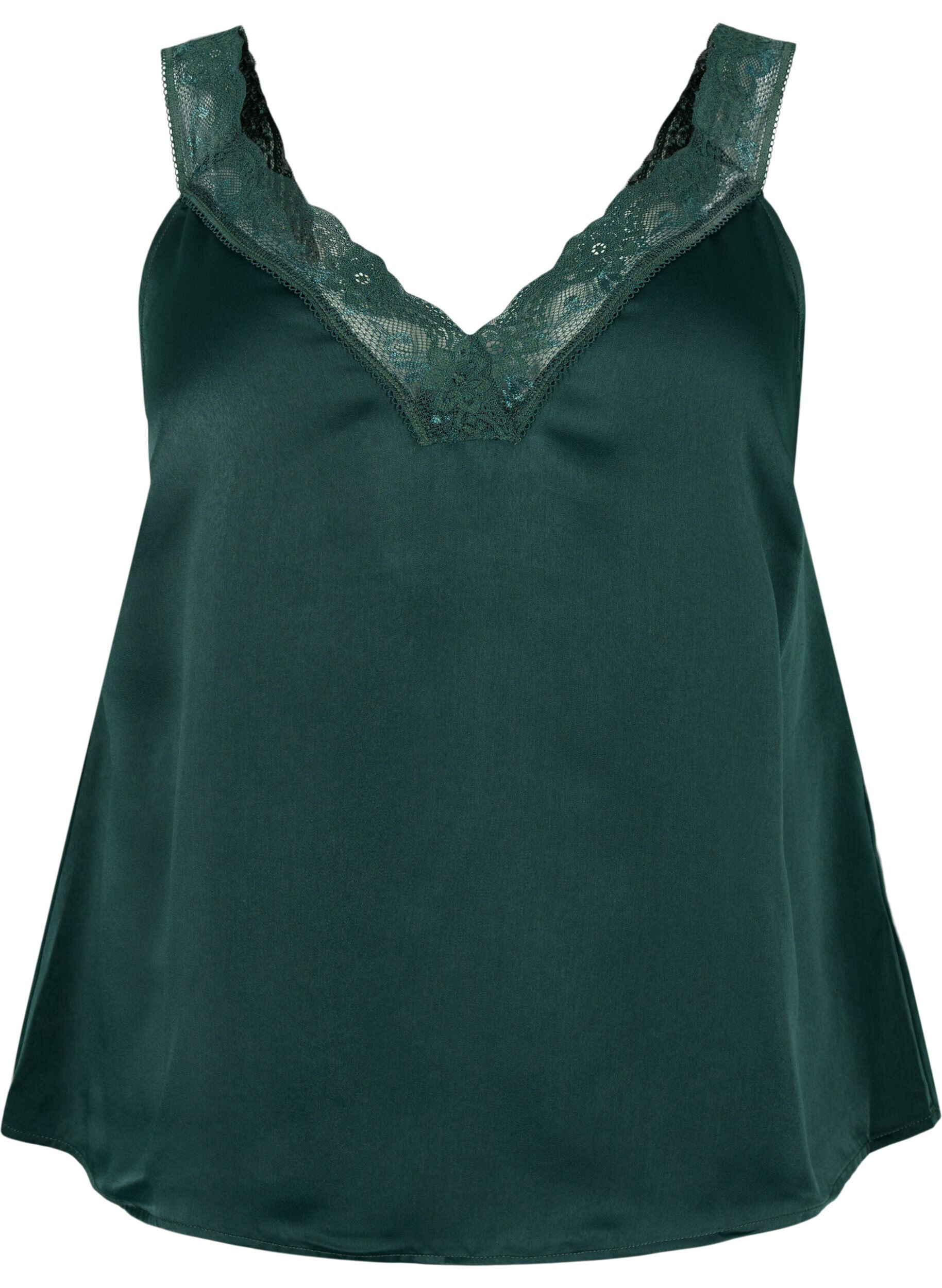 Zizzifashion FLASH - Top with v-neck and lace edge, Scarab, Packshot image number 0