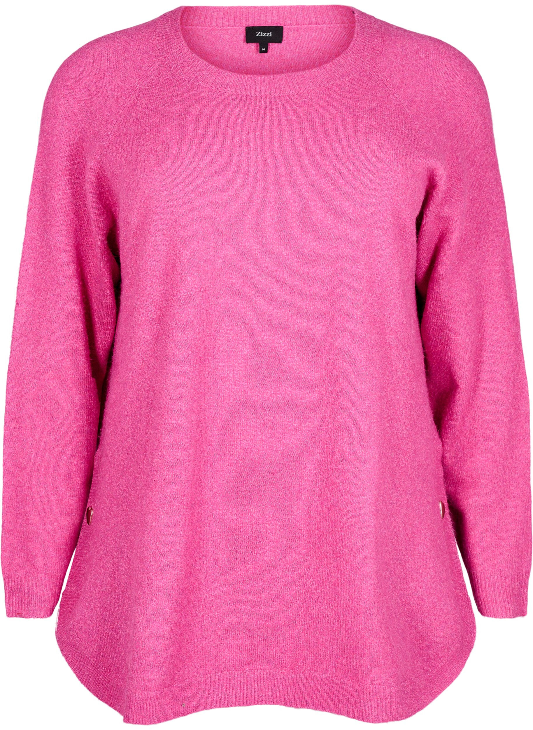 Zizzifashion Long knitted blouse with button detail at the side, Raspberry Rose Mel., Packshot image number 0
