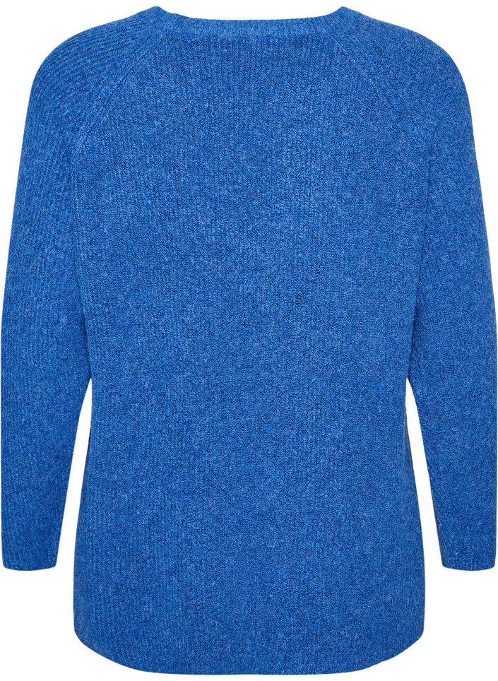 Knitted jumper with a diagonal pattern and raglan sleeves, Blue, Packshot image number 1
