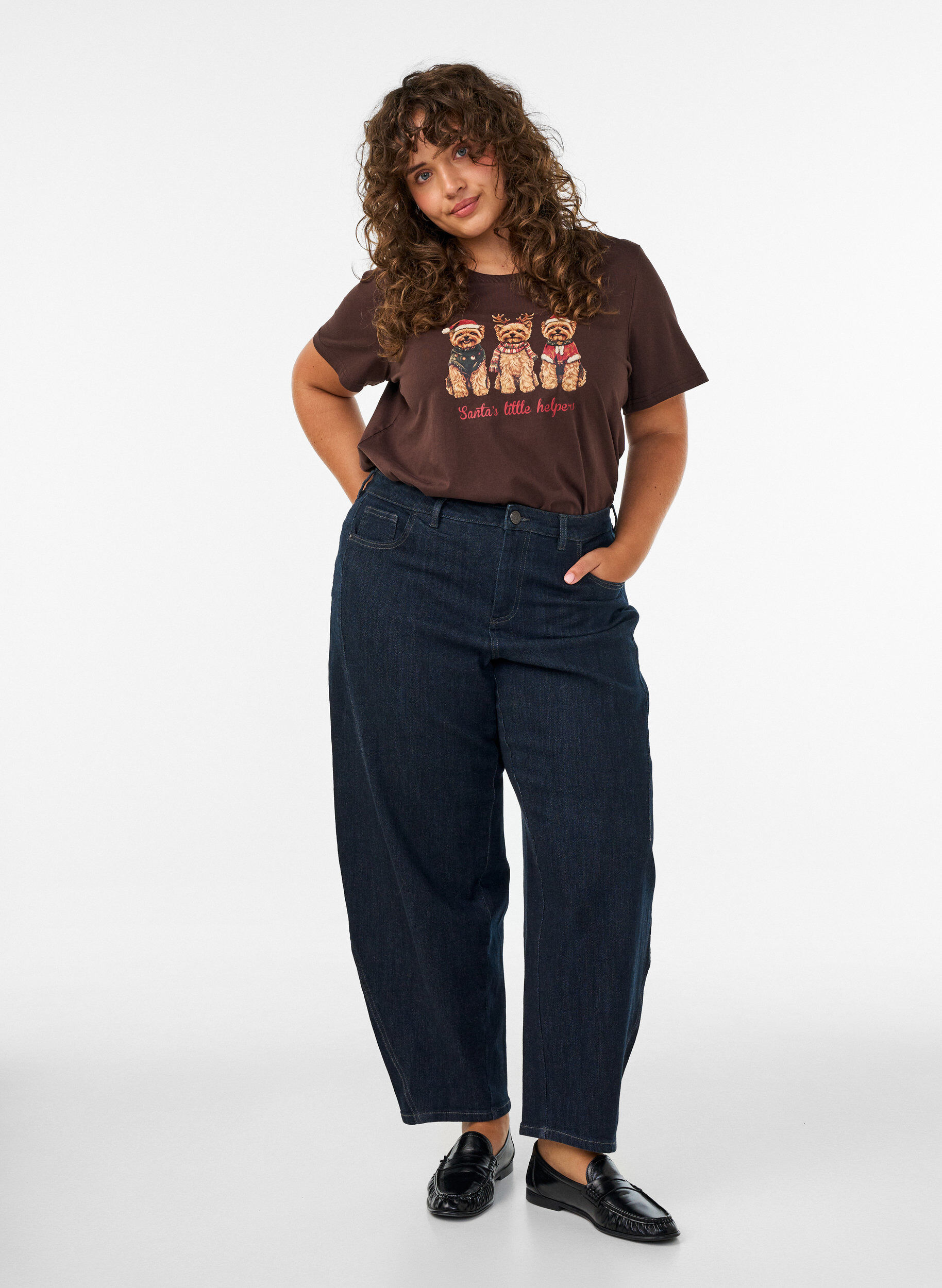 ZizzifashionChristmas t-shirt in organic cotton, Brown, Model image number 1