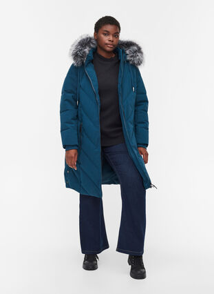 Winter jacket with removable hood and faux-fur collar, Reflecting Pond, Model image number 2