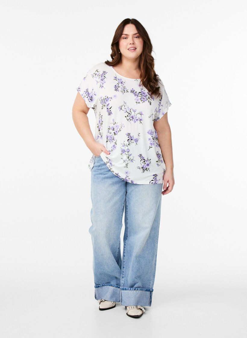 T-shirt with floral print, Purple, Model image number 1